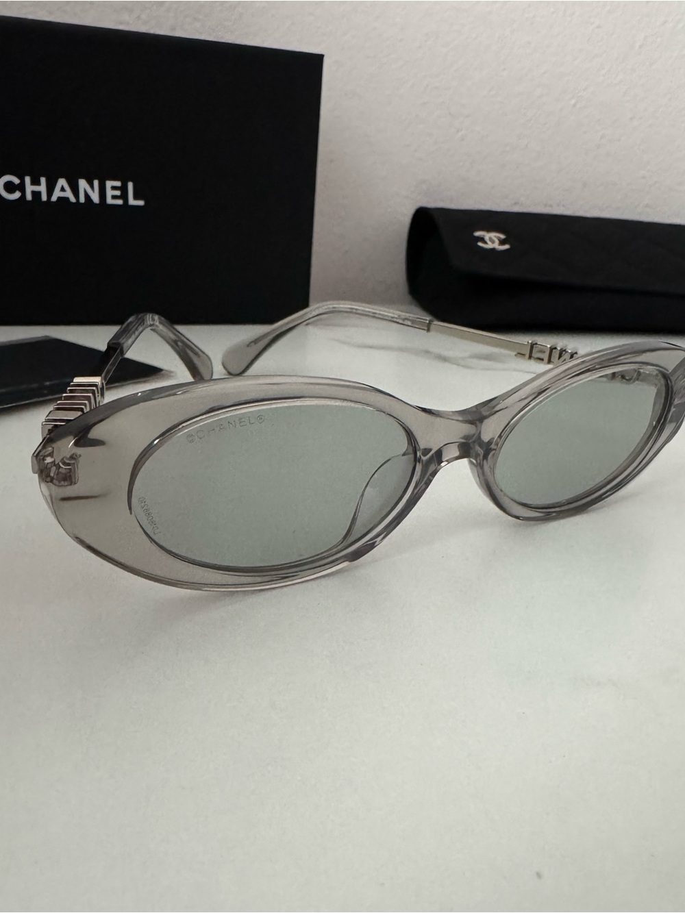 CHANEL Smoky Gray Oval Sunglasses